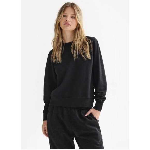 NWT MATE the Label Organic Fleece Shrunken Crew Neck Sweatshirt Black X-small - Picture 1 of 9